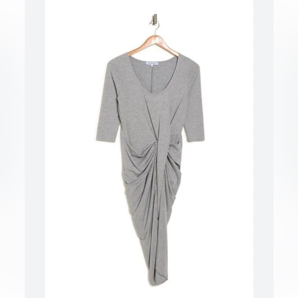 Soft Lisa & Lucy Womens Knit Calf Midi Dress Heather Gray L HighLow Tie Front